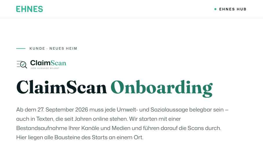 Vorschau des ClaimScan-Onboardings