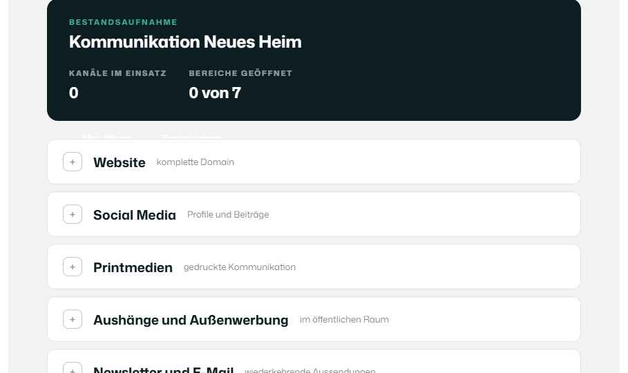Vorschau des Projektstart-Fragebogens